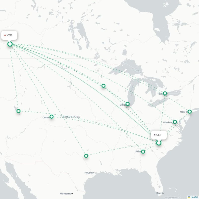 CLT - YYC route map
