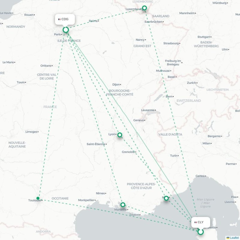 CLY - CDG route map