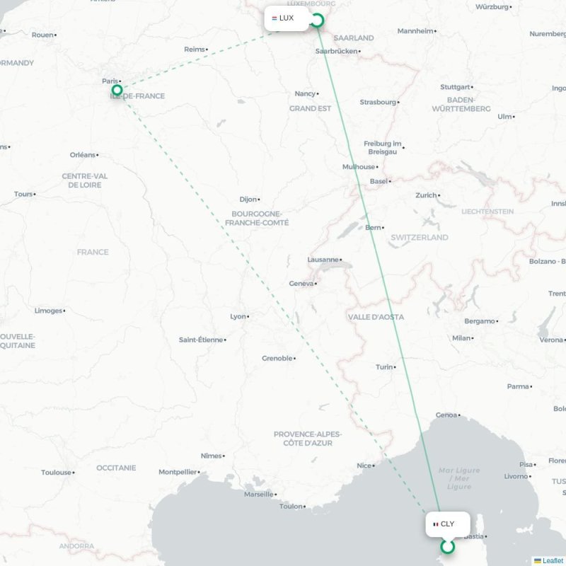CLY - LUX route map