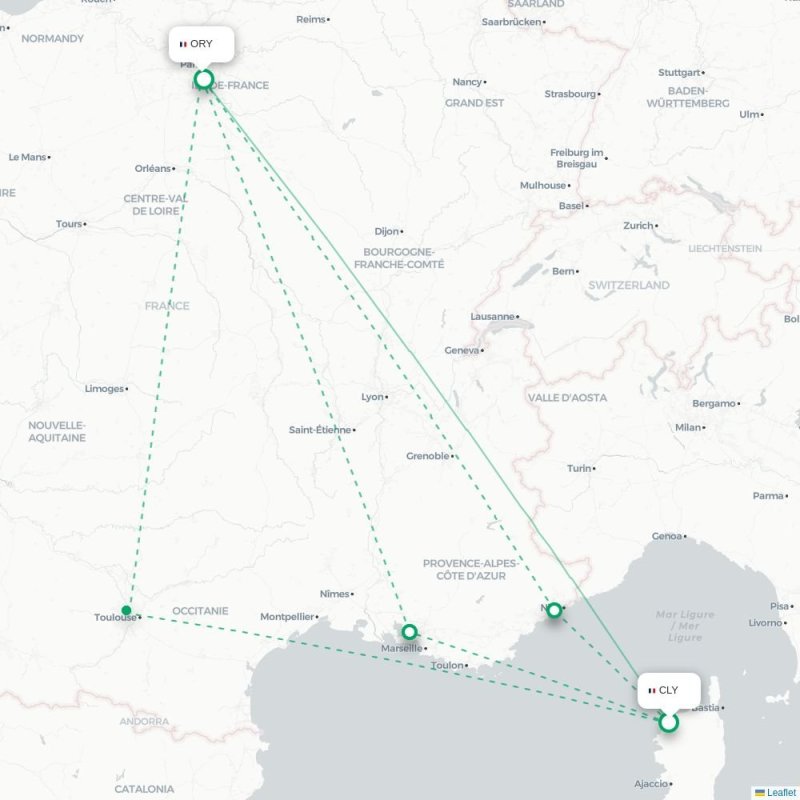 CLY - ORY route map