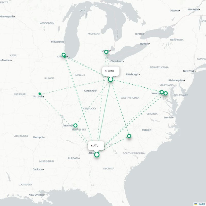 CMH - ATL route map