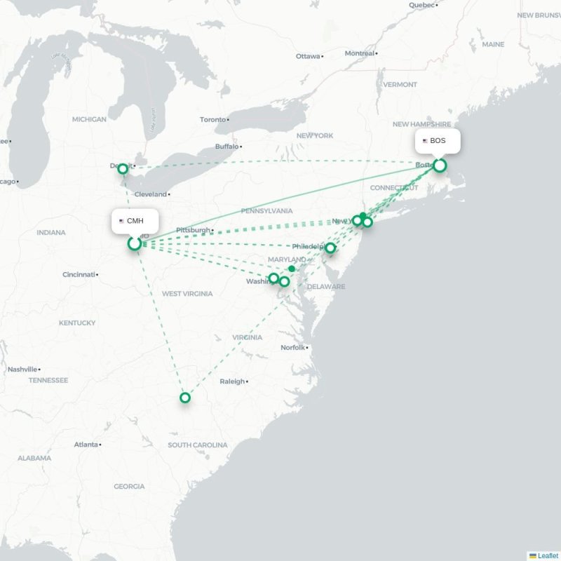 CMH - BOS route map