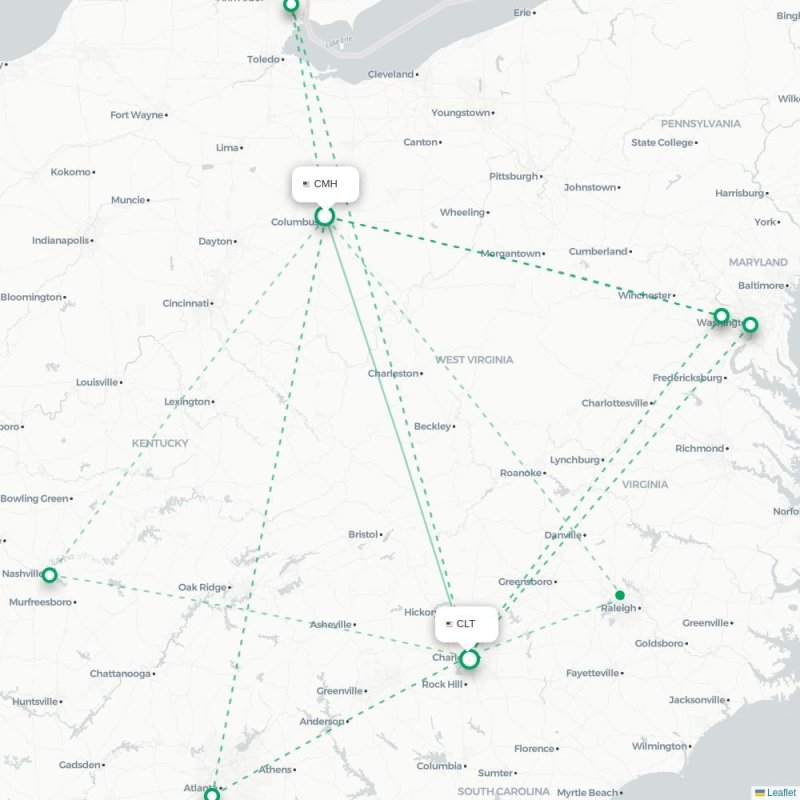 CMH - CLT route map