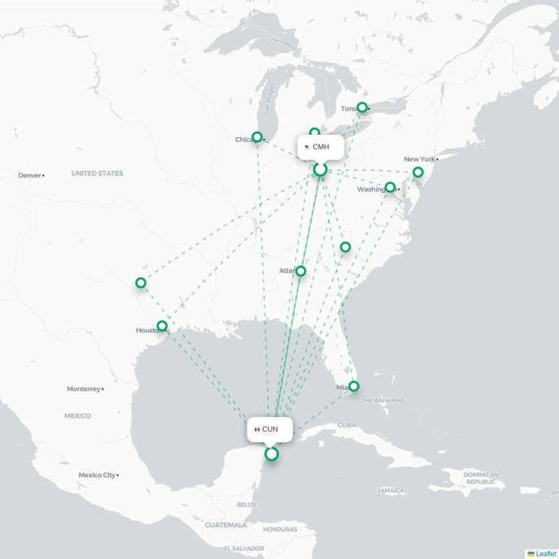 CMH - CUN route map