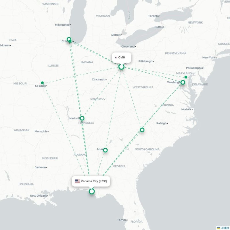 CMH - ECP route map