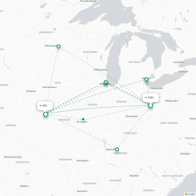 CMH - MCI route map