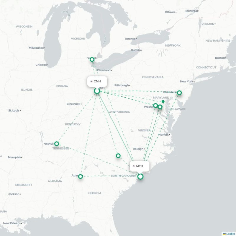 CMH - MYR route map