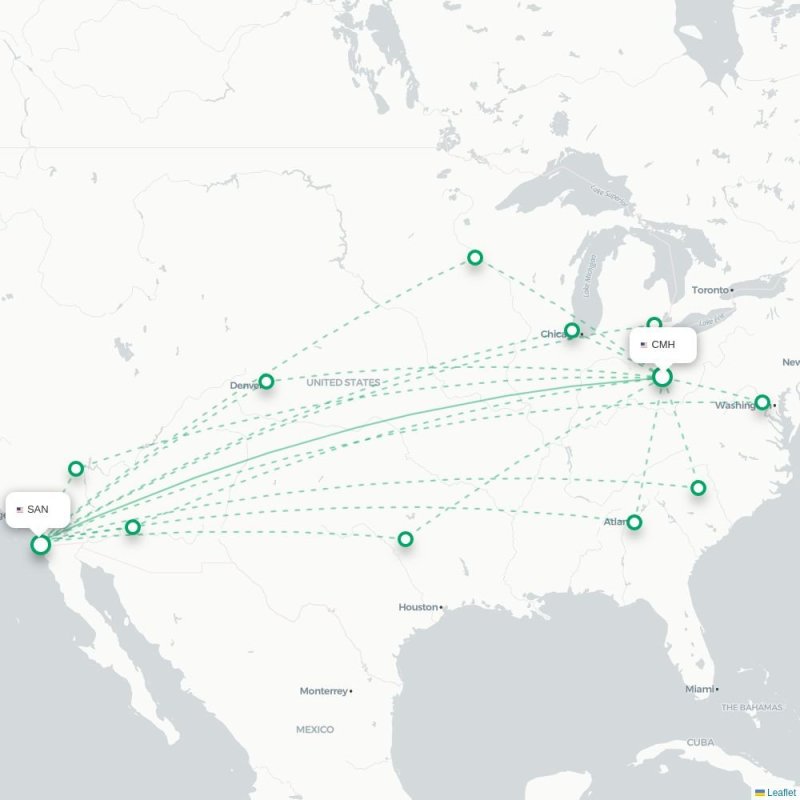 CMH - SAN route map