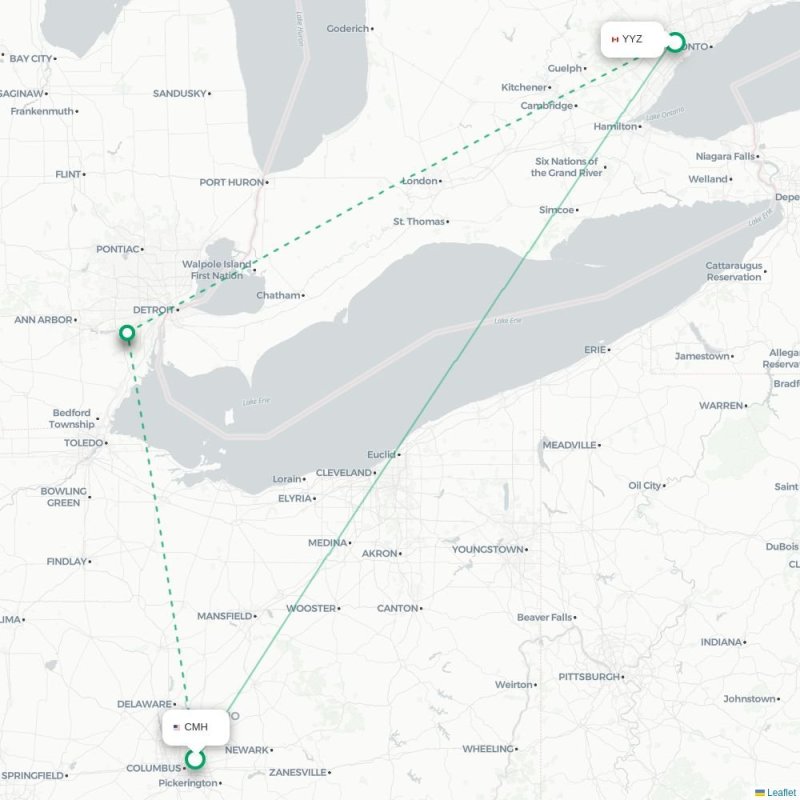 CMH - YYZ route map