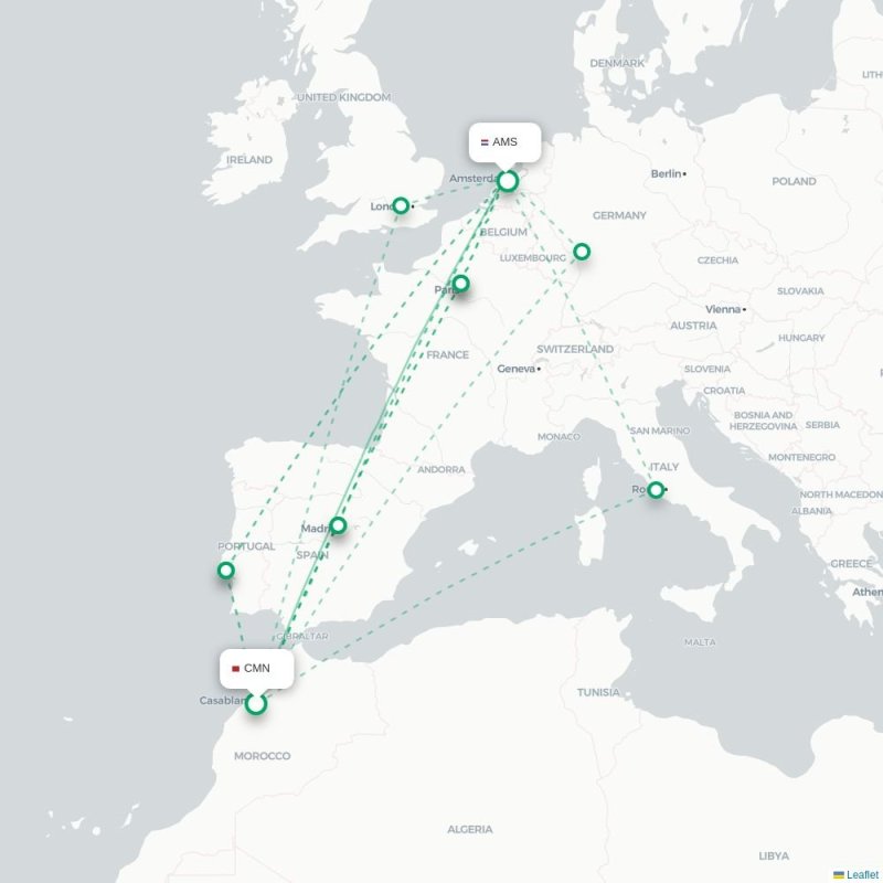 CMN - AMS route map
