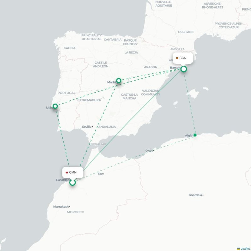 CMN - BCN route map