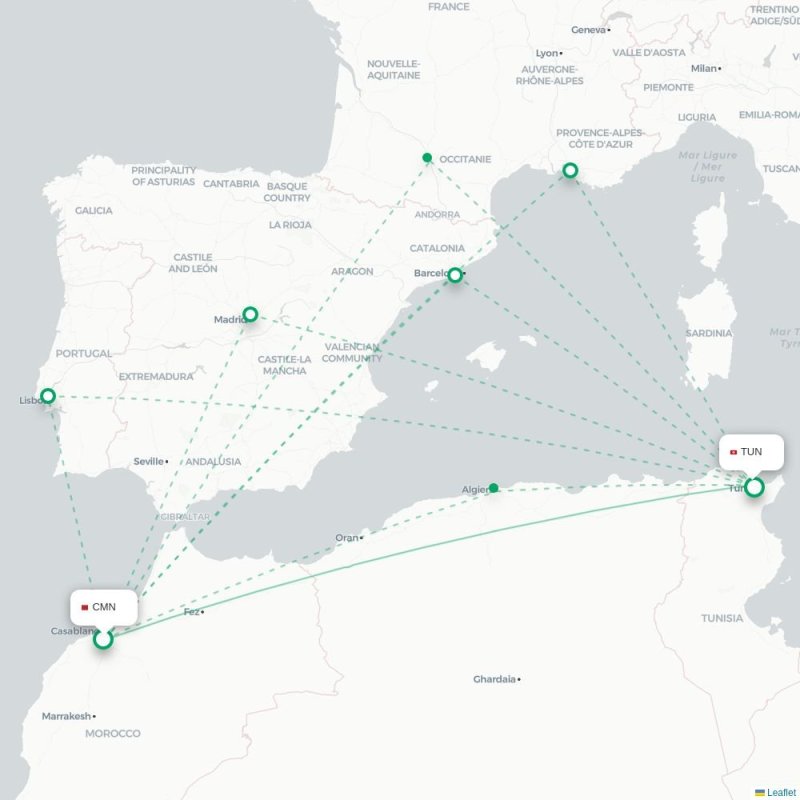 CMN - TUN route map