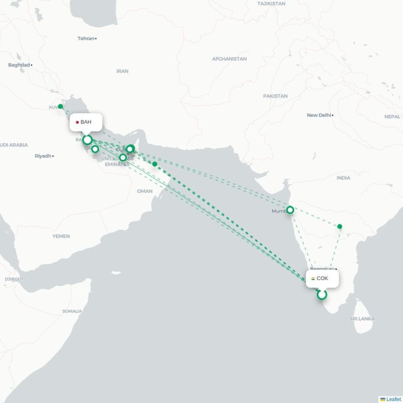 COK - BAH route map