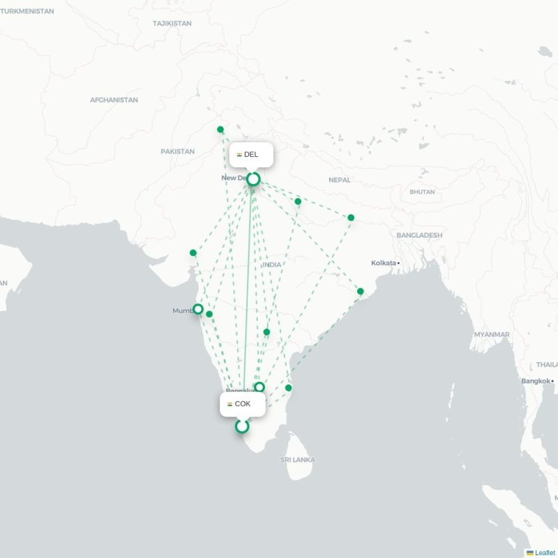 COK - DEL route map
