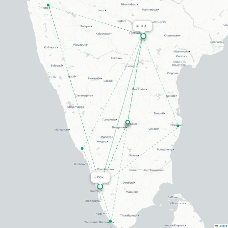 COK - HYD route map