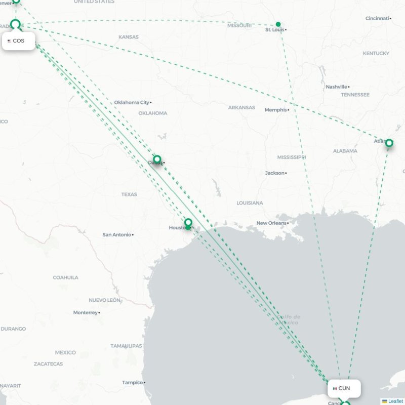 COS - CUN route map