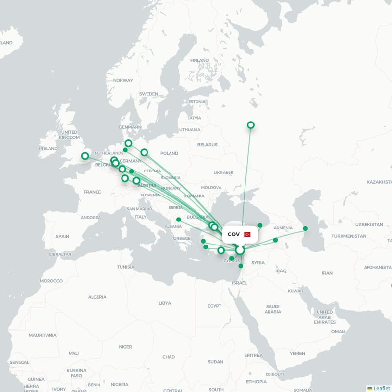 Route map Mersin  COV airport