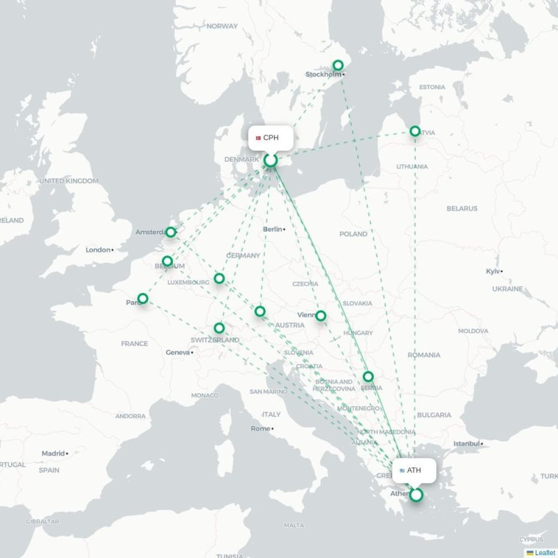 CPH - ATH route map