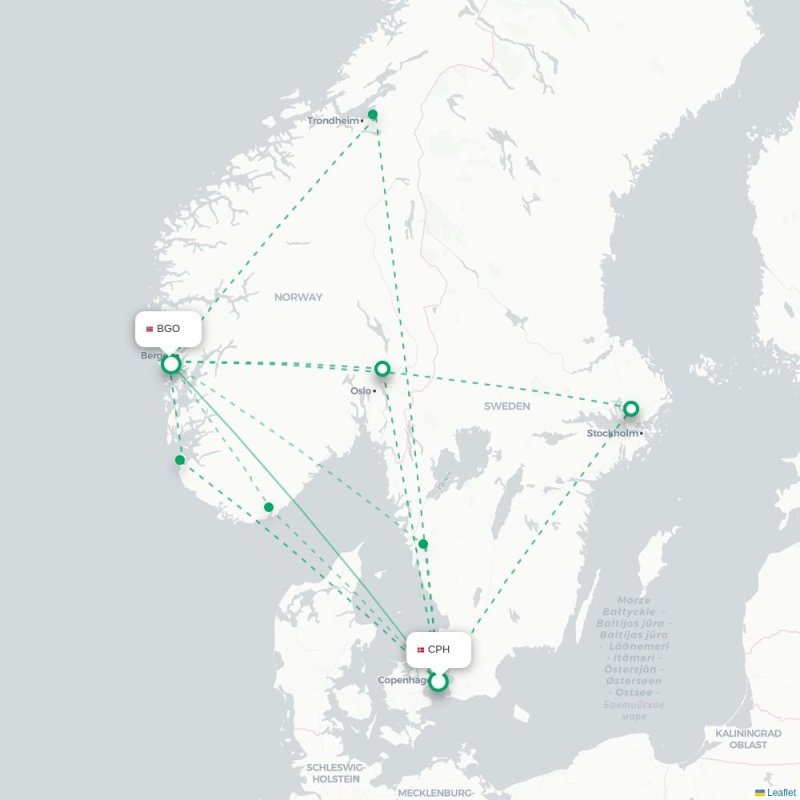 CPH - BGO route map