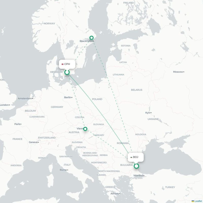 CPH - BOJ route map