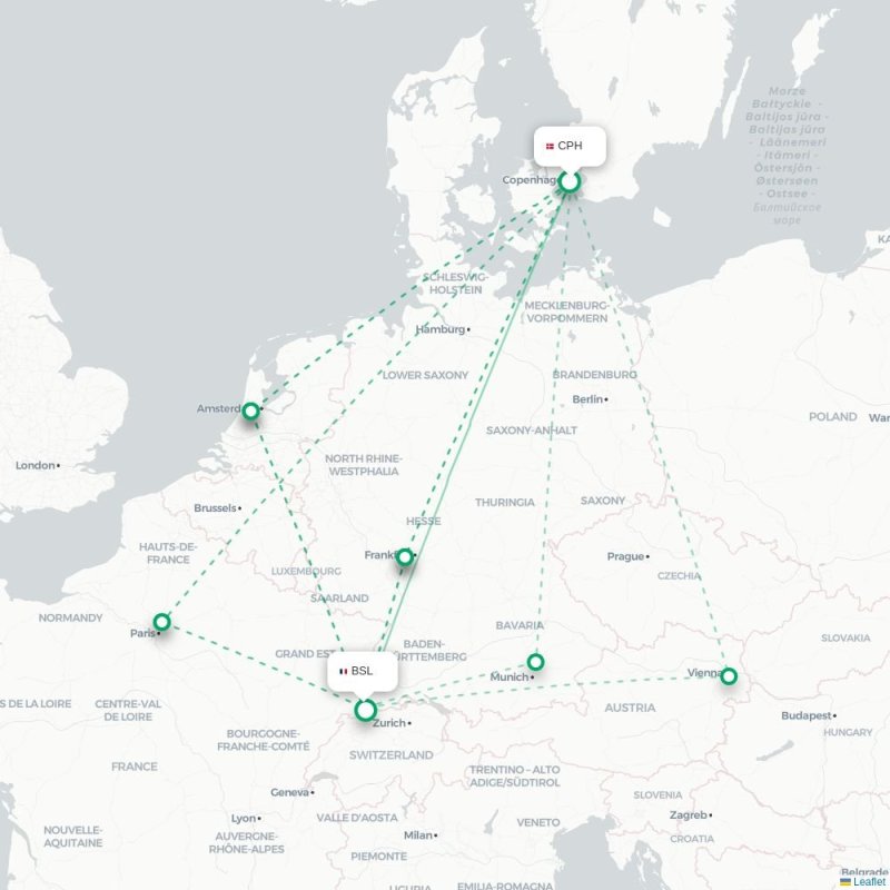 CPH - BSL route map