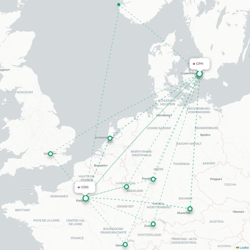 CPH - CDG route map