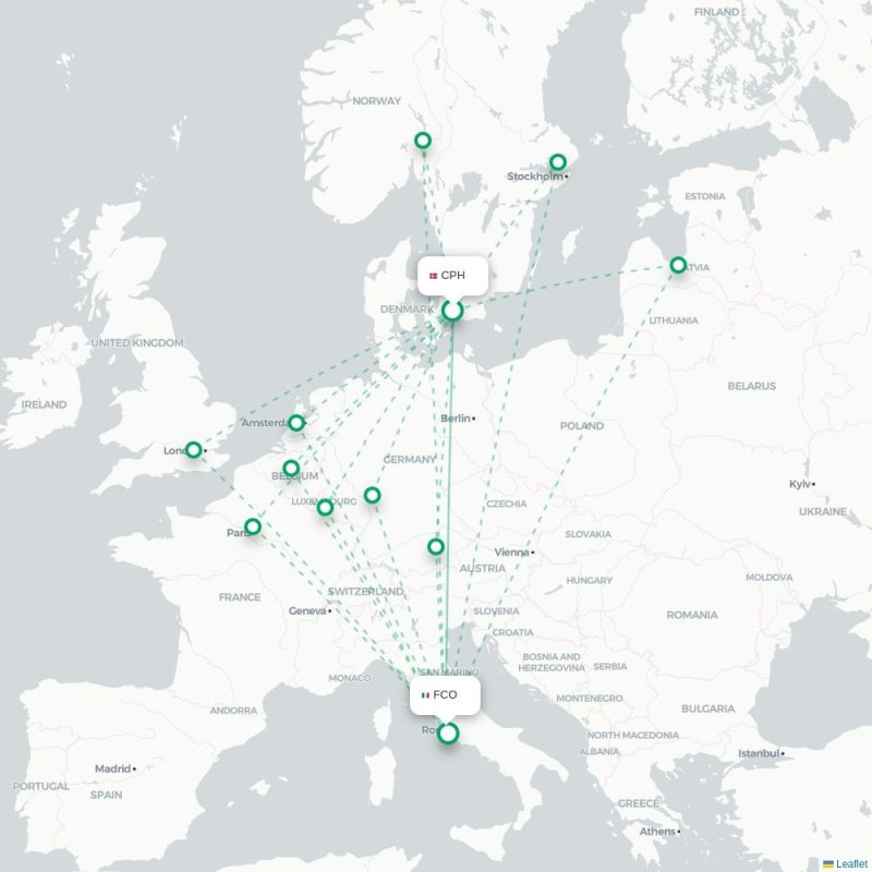 CPH - FCO route map