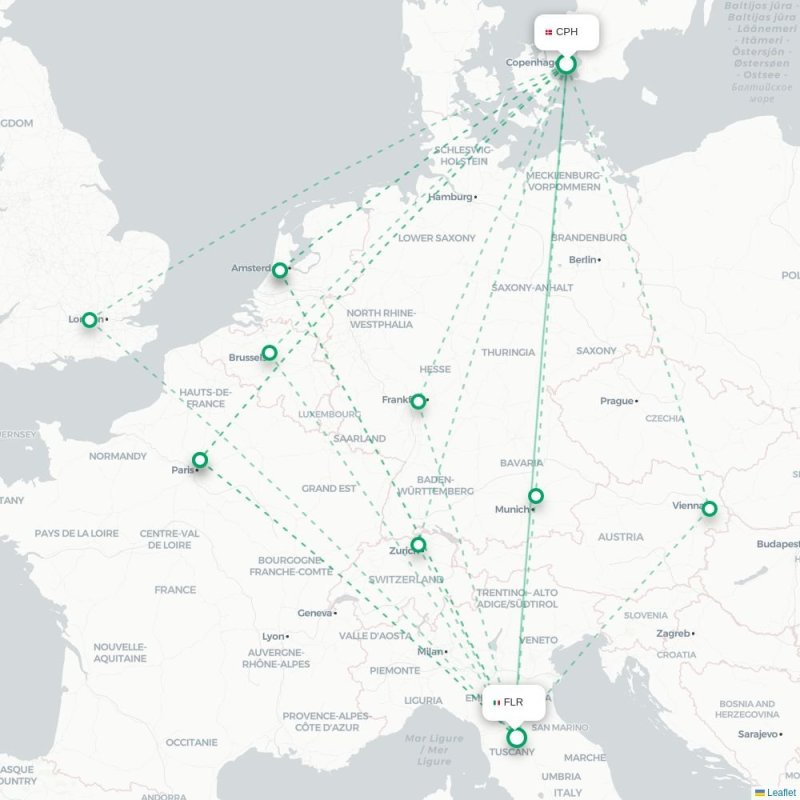 CPH - FLR route map
