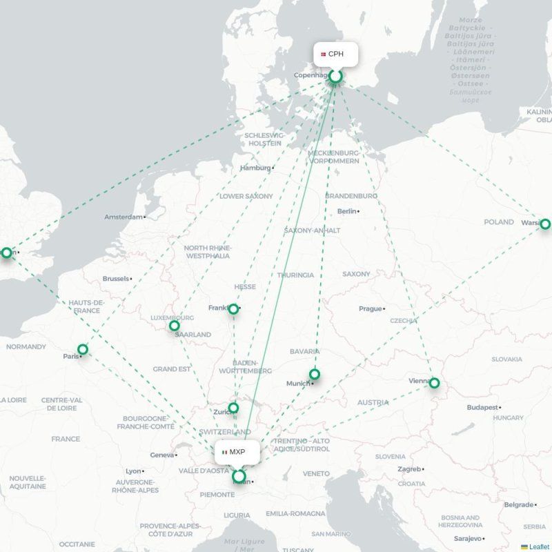 CPH - MXP route map