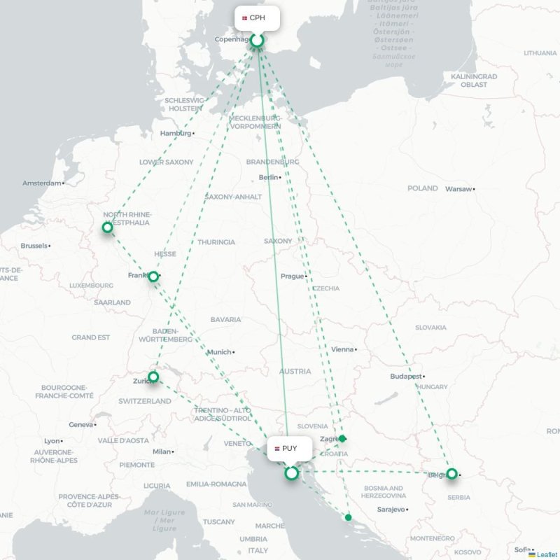 CPH - PUY route map