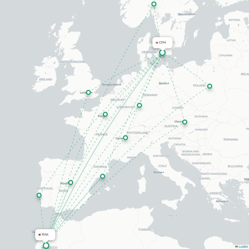 CPH - RAK route map