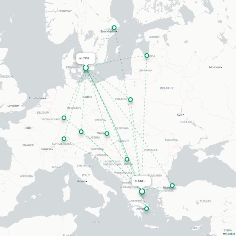 CPH - SKG route map