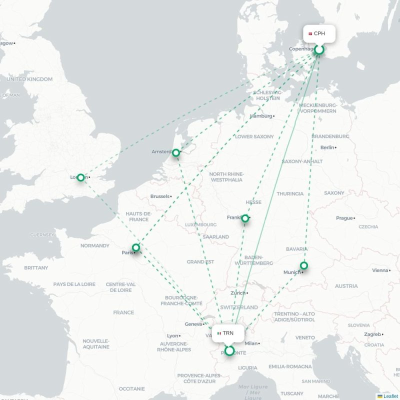 CPH - TRN route map