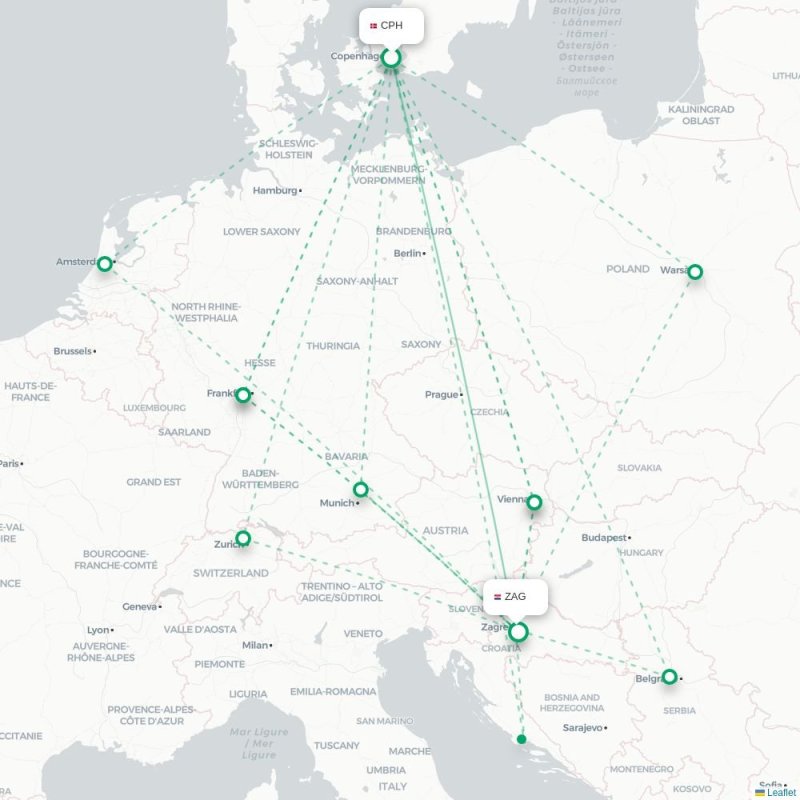 CPH - ZAG route map