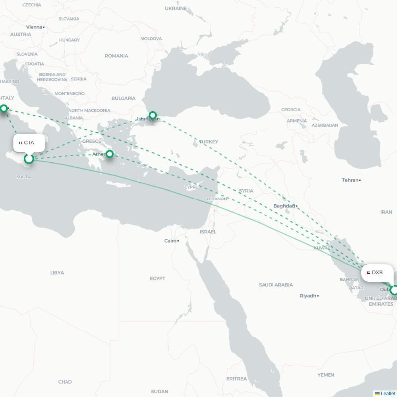 CTA - DXB route map