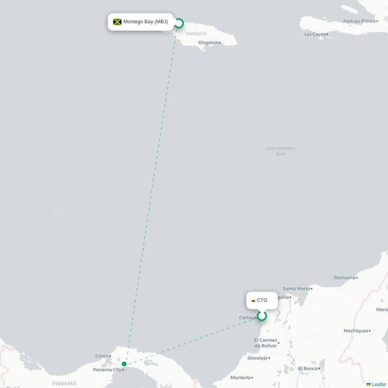 CTG - MBJ route map