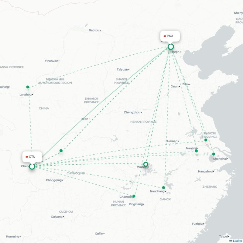 CTU - PKX route map