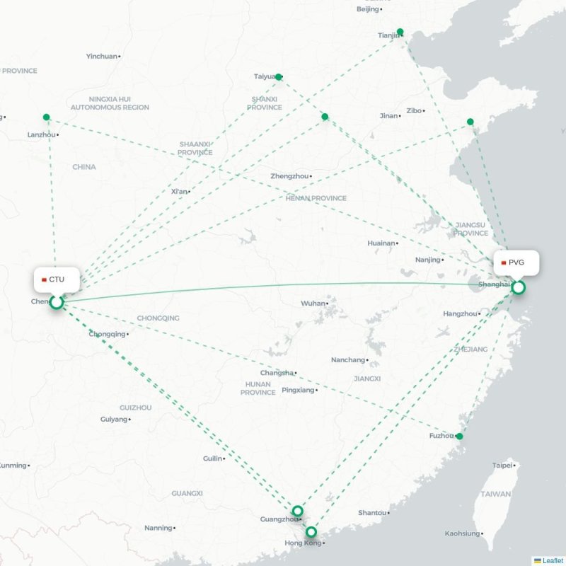 CTU - PVG route map