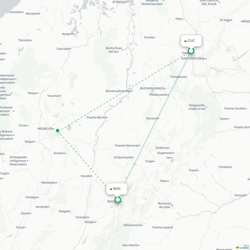 CUC - BOG route map