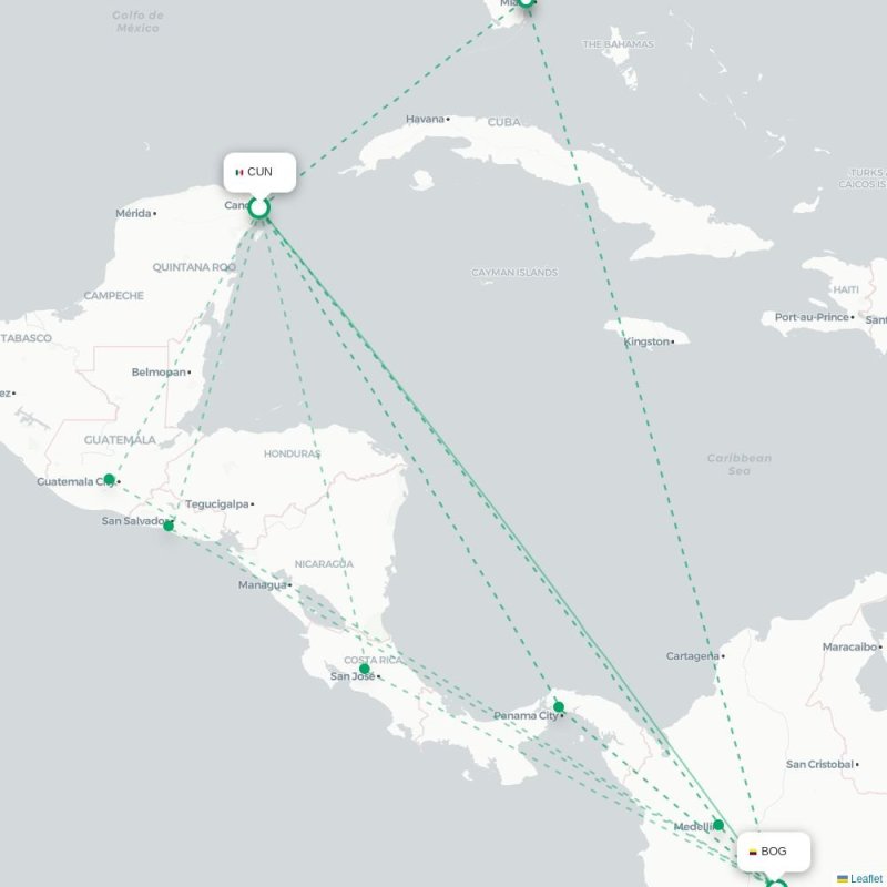 CUN - BOG route map