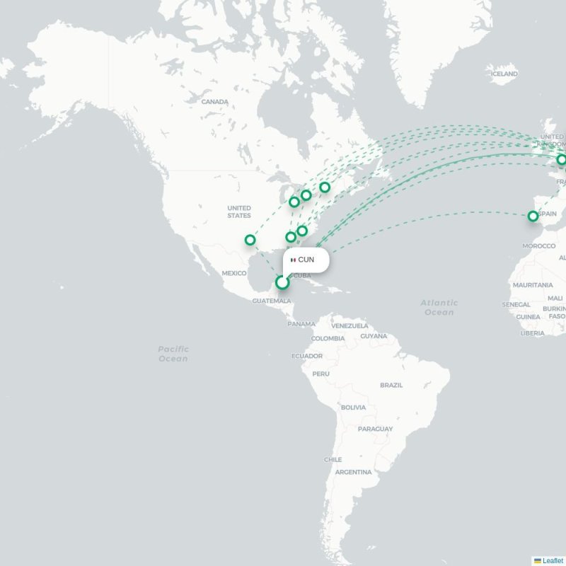 CUN - FRA route map