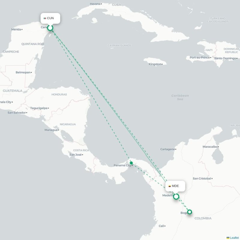 CUN - MDE route map