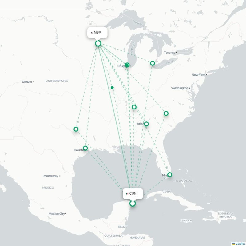 CUN - MSP route map