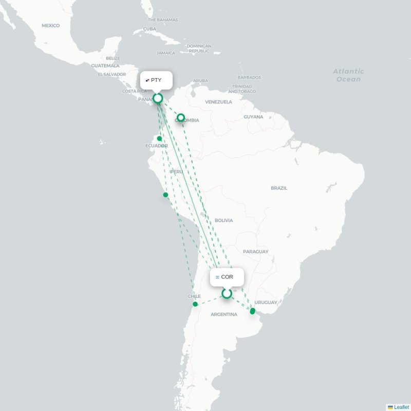 CUN - PTY route map