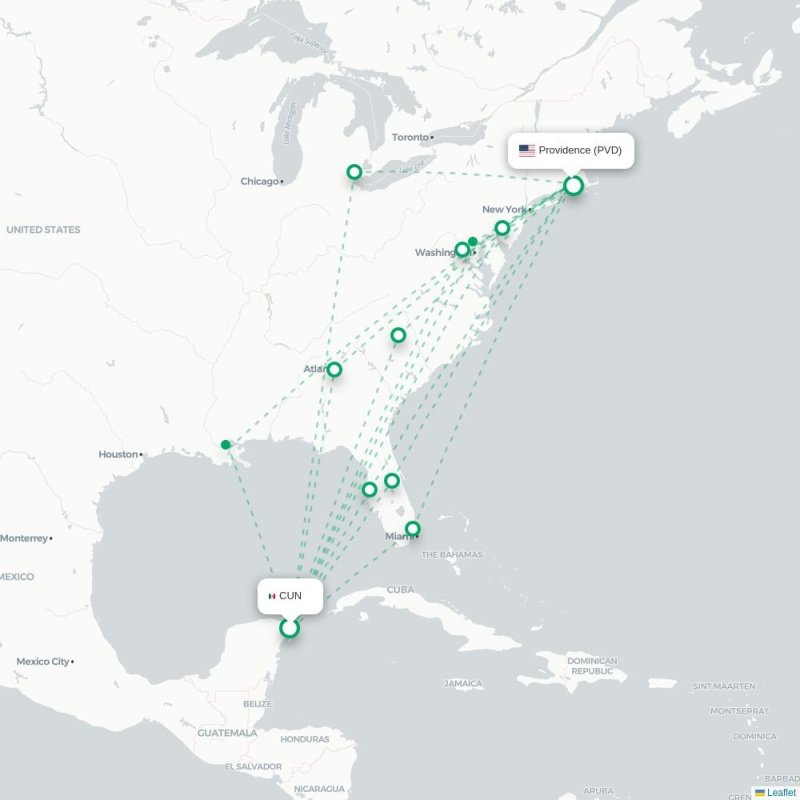 CUN - PVD route map