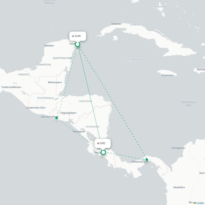 CUN - SJO route map