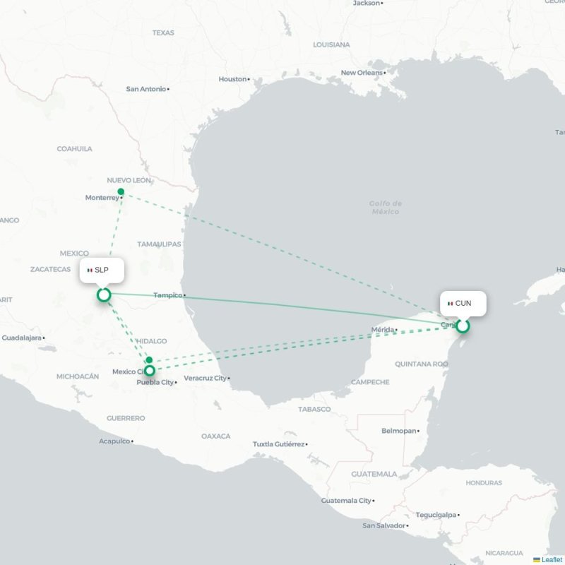 CUN - SLP route map