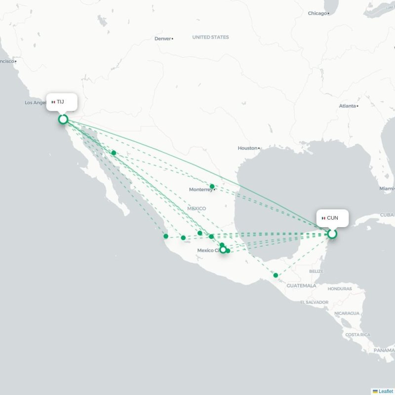CUN - TIJ route map