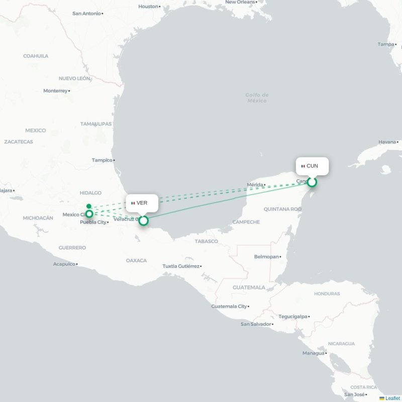 CUN - VER route map