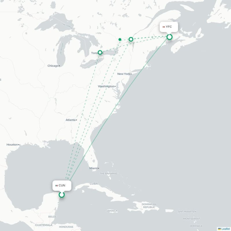 CUN - YFC route map